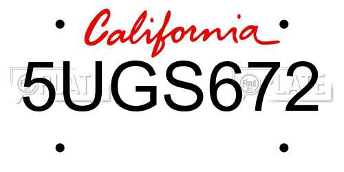 5UGS672 California License Plate