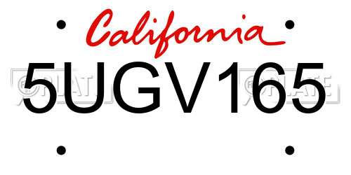 5UGV165 California License Plate
