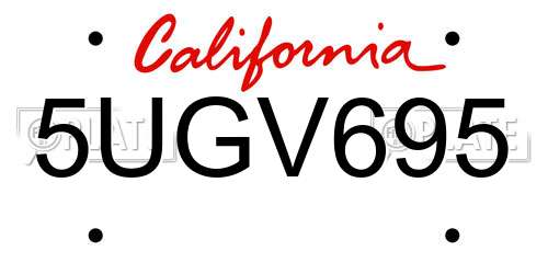 5UGV695 California License Plate
