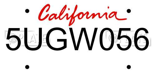 5UGW056 California License Plate