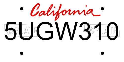 5UGW310 California License Plate