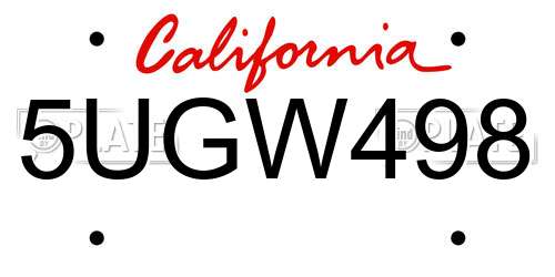 5UGW498 California License Plate
