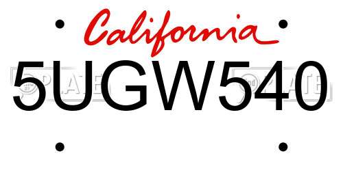 5UGW540 California License Plate