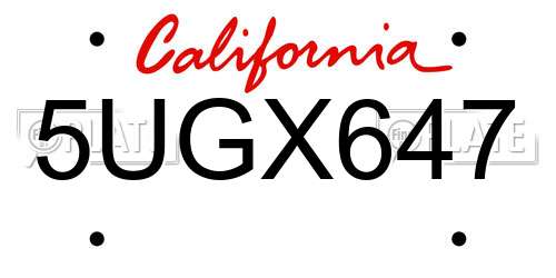 5UGX647 California License Plate