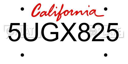 5UGX825 California License Plate