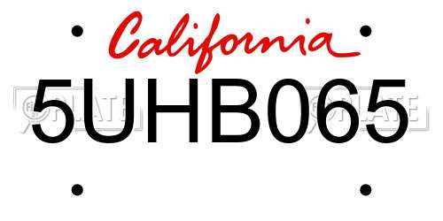 5UHB065 California License Plate