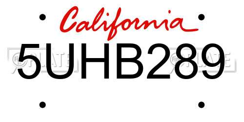 5UHB289 California License Plate