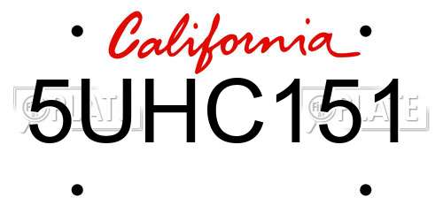 5UHC151 California License Plate