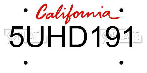5UHD191 California License Plate