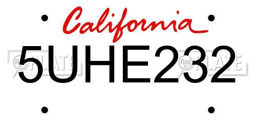 5UHE232 California License Plate
