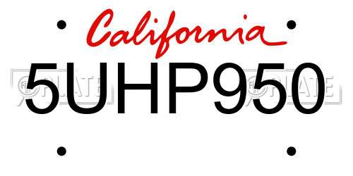 5UHP950 California License Plate