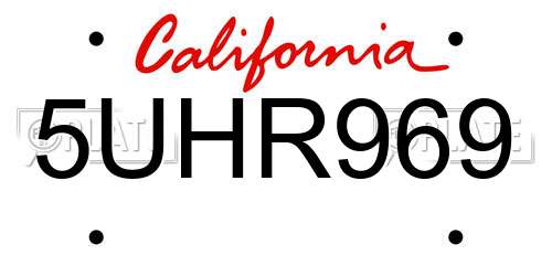 5UHR969 California License Plate
