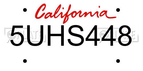 5UHS448 California License Plate