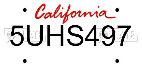 5UHS497 California License Plate