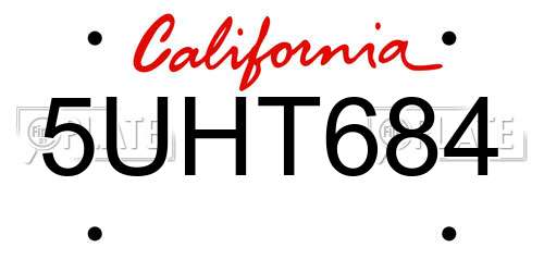 5UHT684 California License Plate