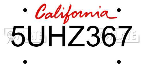 5UHZ367 California License Plate