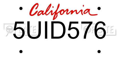 5UID576 California License Plate