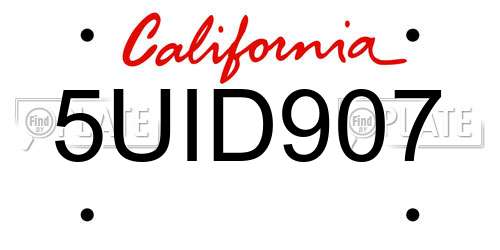 5UID907 California License Plate