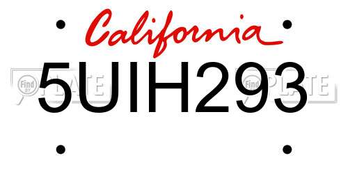 5UIH293 California License Plate