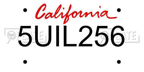 5UIL256 California License Plate