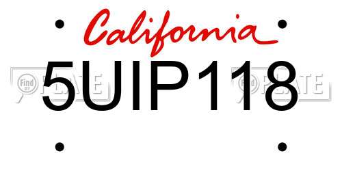 5UIP118 California License Plate