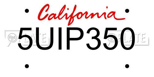 5UIP350 California License Plate