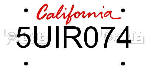 5UIR074 California License Plate