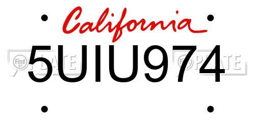 5UIU974 California License Plate