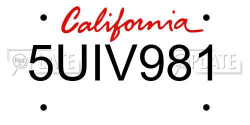 5UIV981 California License Plate