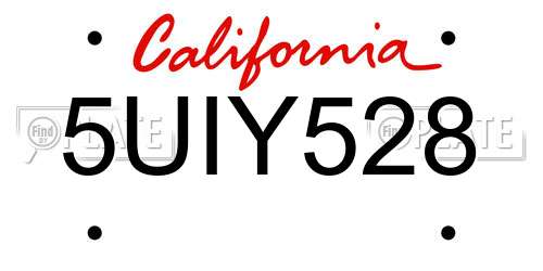 5UIY528 California License Plate
