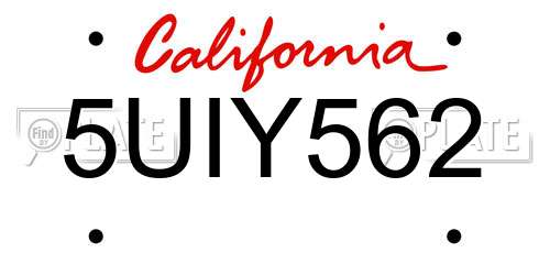 5UIY562 California License Plate