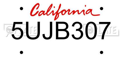 5UJB307 California License Plate