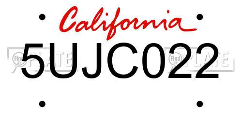 5UJC022 California License Plate