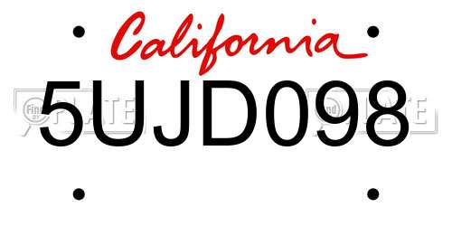 5UJD098 California License Plate