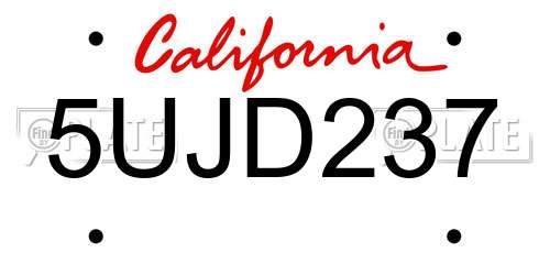 5UJD237 California License Plate