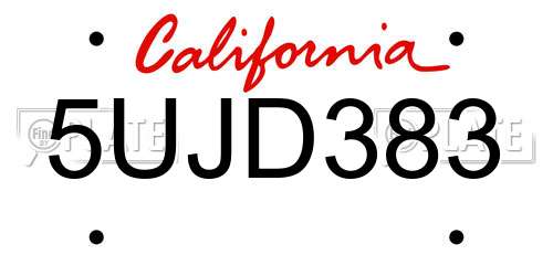 5UJD383 California License Plate