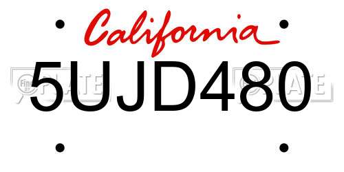 5UJD480 California License Plate