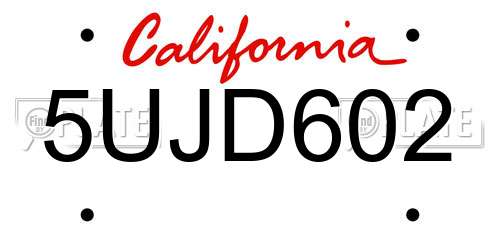 5UJD602 California License Plate