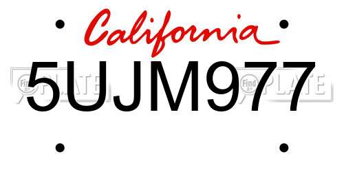 5UJM977 California License Plate