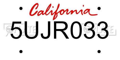 5UJR033 California License Plate