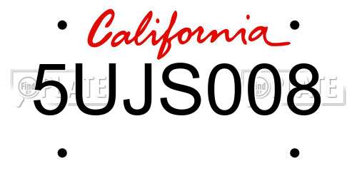 5UJS008 California License Plate