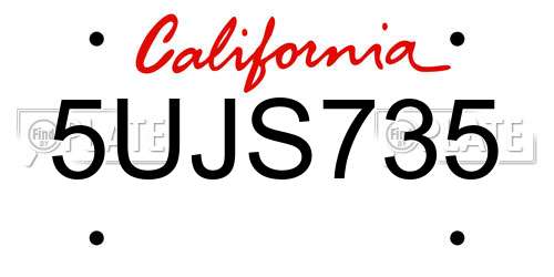 5UJS735 California License Plate