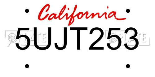 5UJT253 California License Plate