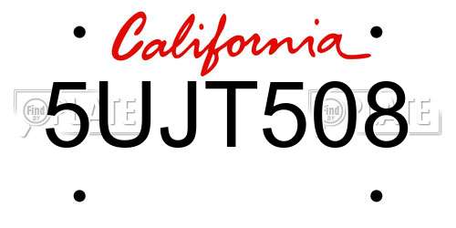 5UJT508 California License Plate