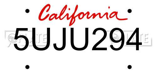 5UJU294 California License Plate