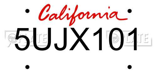 5UJX101 California License Plate