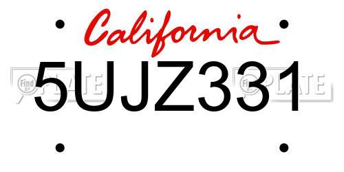 5UJZ331 California License Plate