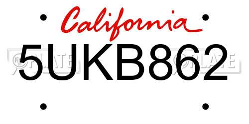 5UKB862 California License Plate