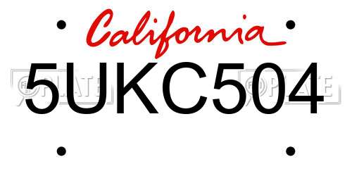 5UKC504 California License Plate
