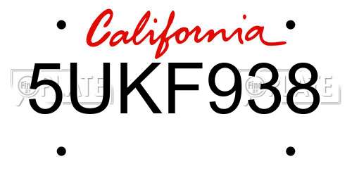 5UKF938 California License Plate